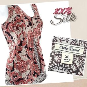 LUCKY BRAND XS 100% Silk Sleeveless Floral Blouse